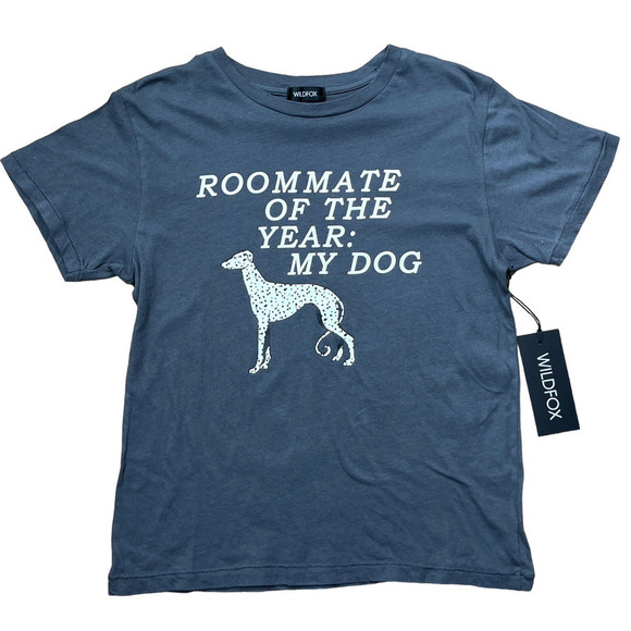 Wildfox NWT Roommate Keke My Dog Distressed Graphic Short Sleeve Gray Tee Small - Picture 2 of 8